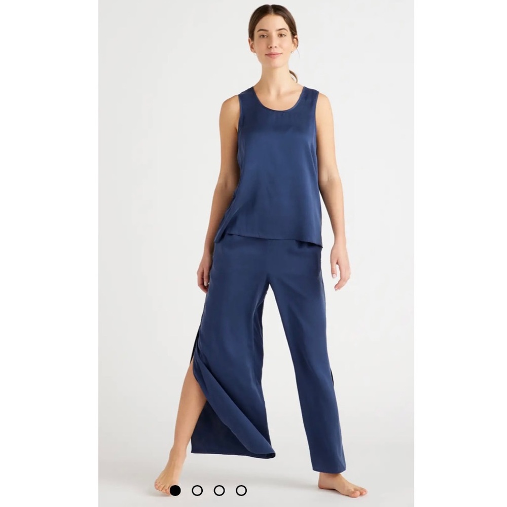Quince Indigo NWT 100% Washable Silk Tank & Pants Pajama Set with POCKETS!